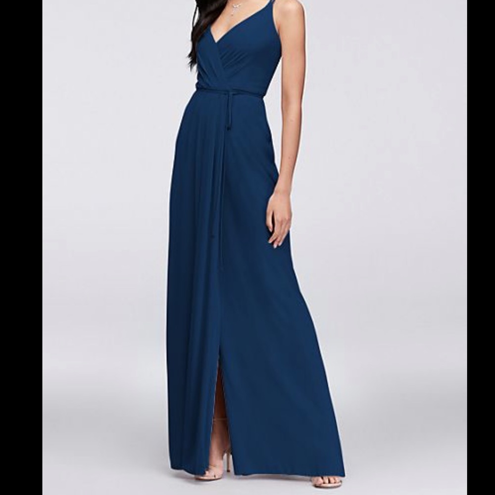 Double-Strap Long Georgette Bridesmaid Wrap Dress